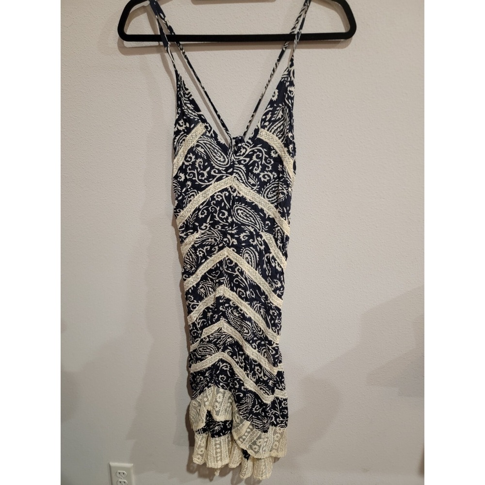 Blue Sky Organics Sleeveless Uneven Hem Dress, Strappy Back, Lace Accents,‎ Sz L